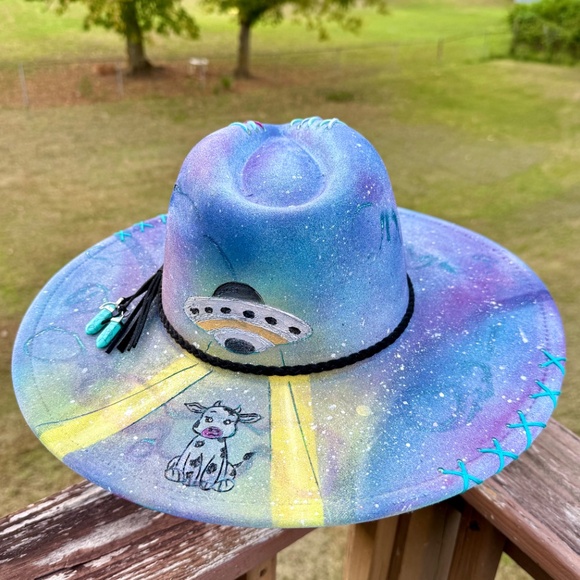 Cow Abduction Outer Space Inspired Burned Hat - Picture 6 of 8